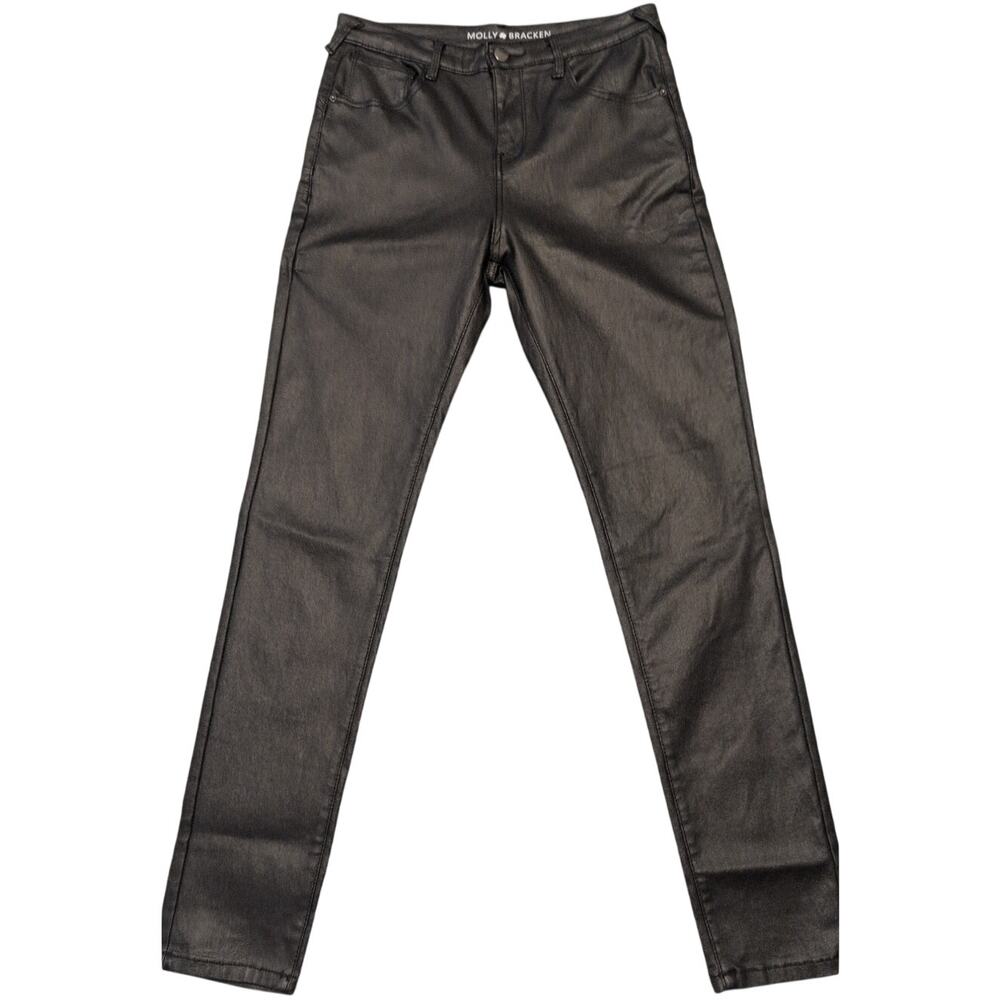 Molly Bracken Coated Slim Pants Black Size Large Faux Leather Look